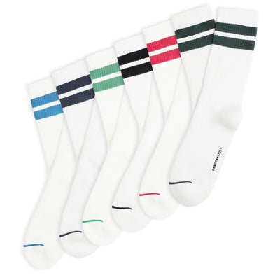 6-pack of white Athletique Classique Clean Stripes socks with multicolour stripes