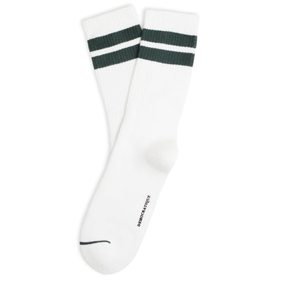 Clear white Athletique Classique Clean Stripes socks with forest green stripes, product photo