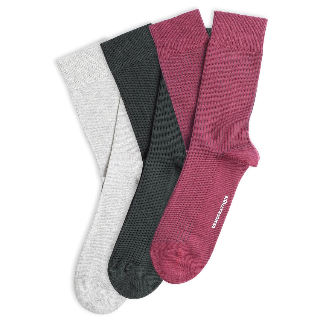 Three-pack of Originals Fine Rib socks in grey, forest green and bordeaux