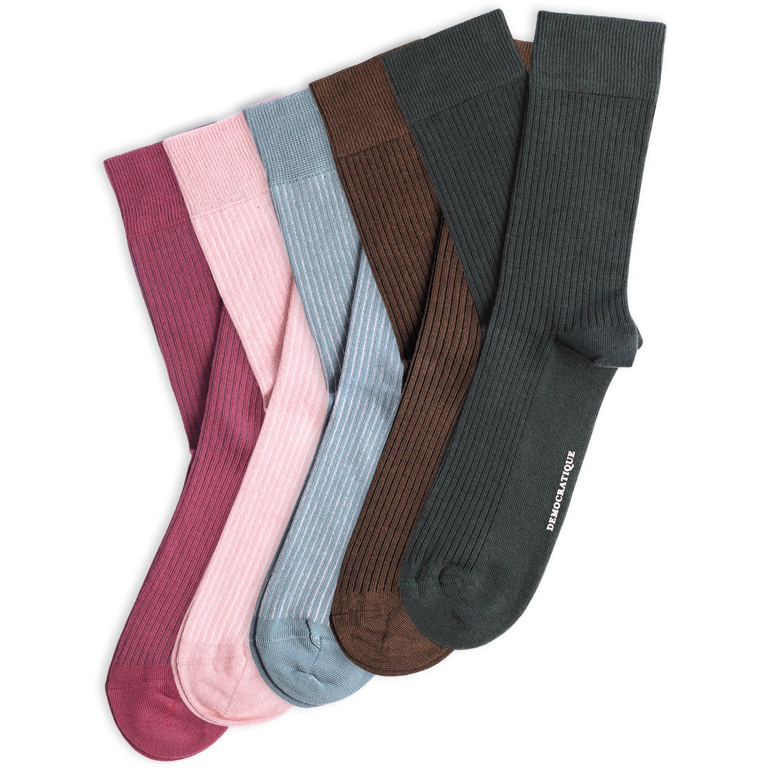 Five pairs of Originals Fine Rib socks laid out flat, ready to restock a sock drawer