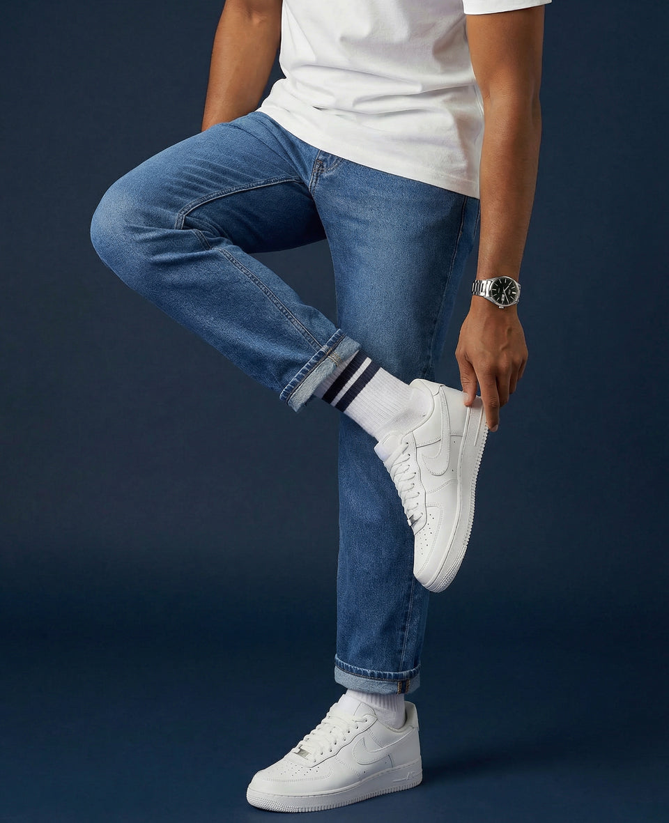 Democratique Socks Athletique Classique white and blue studio shot