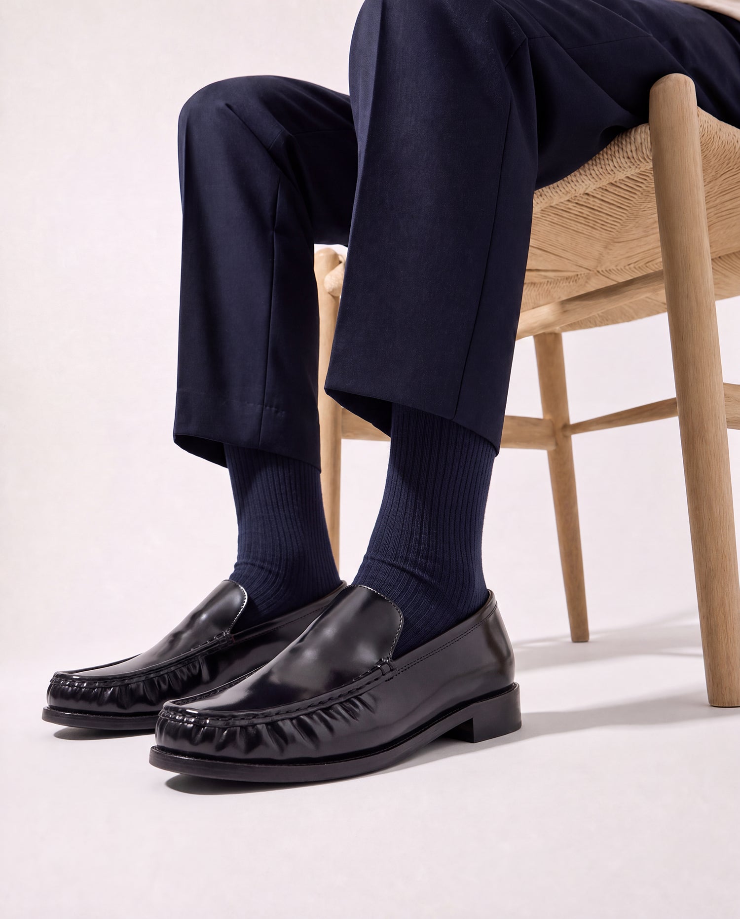 How to wear socks with loafers — Originals Fine Rib black socks with black leather loafers by Democratique Socks Copenhagen