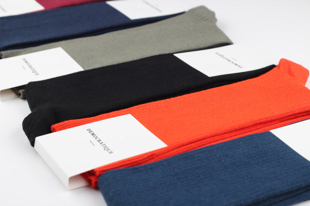 Democratique socks offers a full palette of high quality dress socks for men in organic cotton.