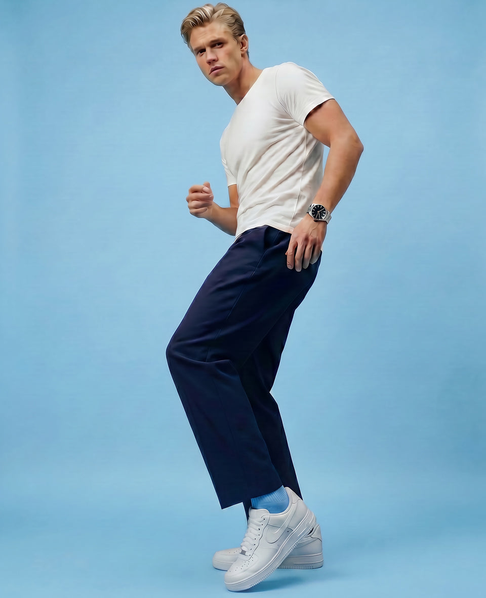 Democratique Socks Fine Rib in light blue — cotton comparison guide