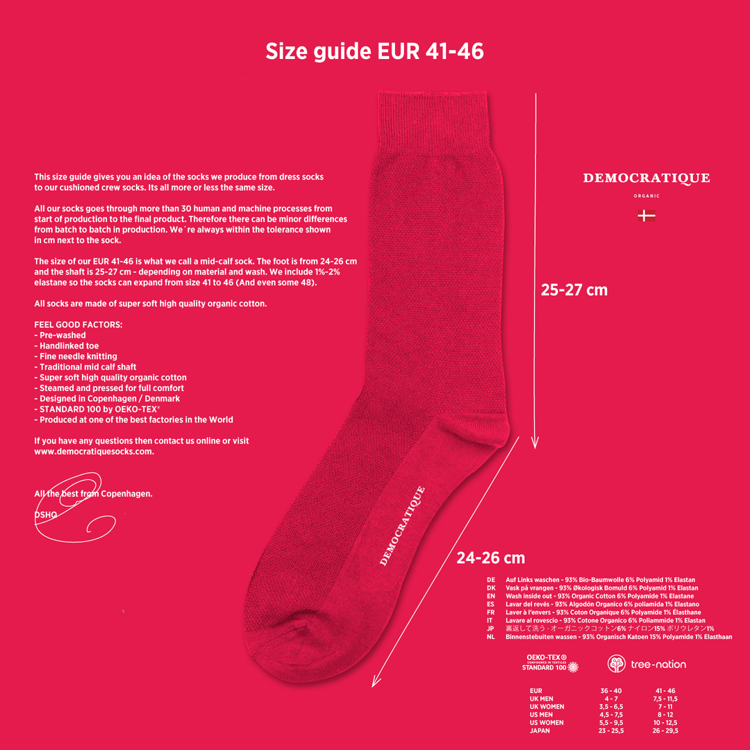 Size guide Democratique Socks EUR 41-46