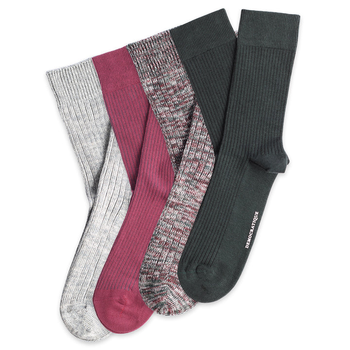 4-pack Fine Rib and Relax Socks Grey / Green / Bordeaux