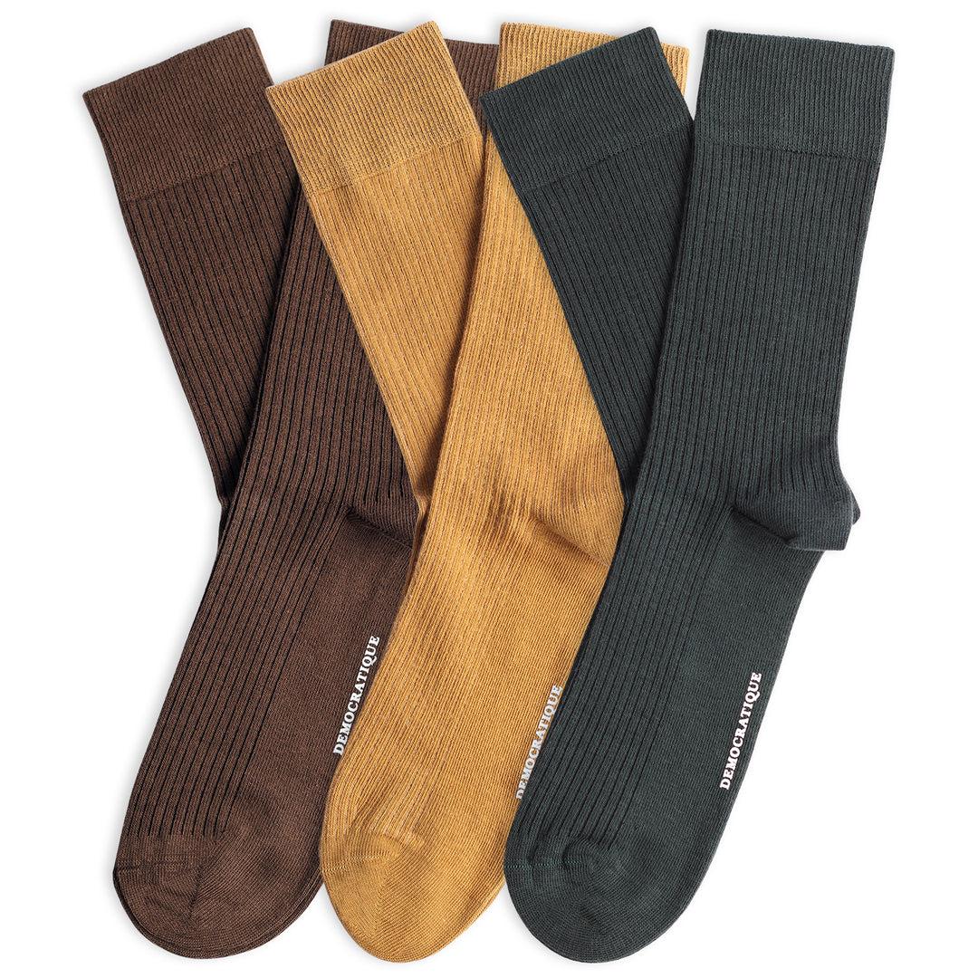 3-pack Originals Fine Rib Socks Brown/Gold/Green - Democratique Socks