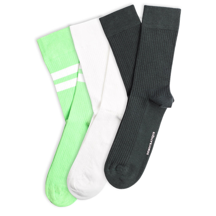 3-pack Originals Fine Rib Socks Forest Green / Butterfly Green / White
