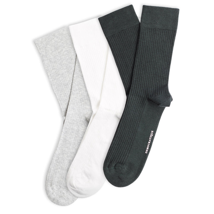 3-pack Originals Fine Rib Socks Forest Green / Grey / White