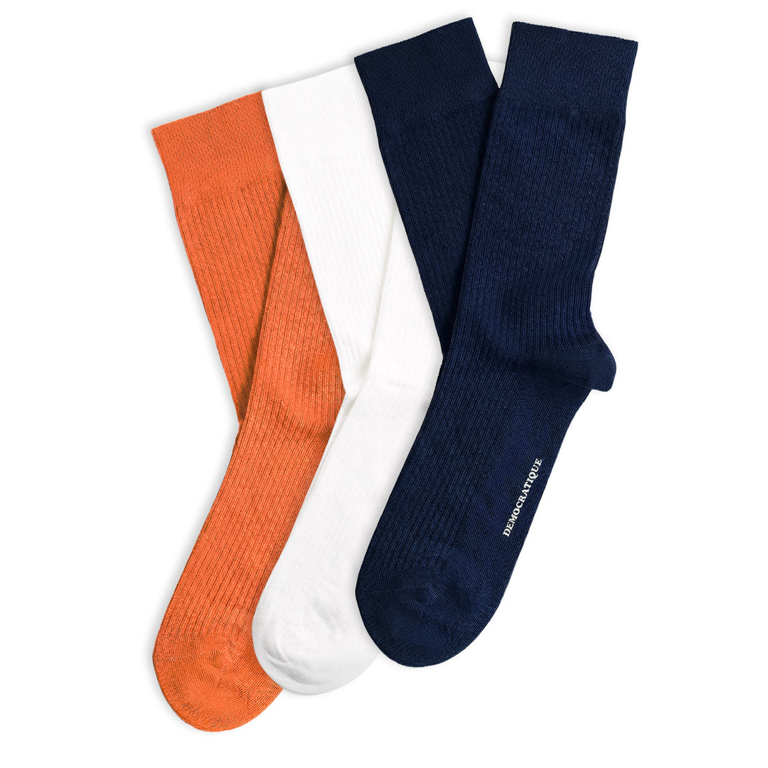 3-pack Originals Fine Rib Socks Navy / White / Orange