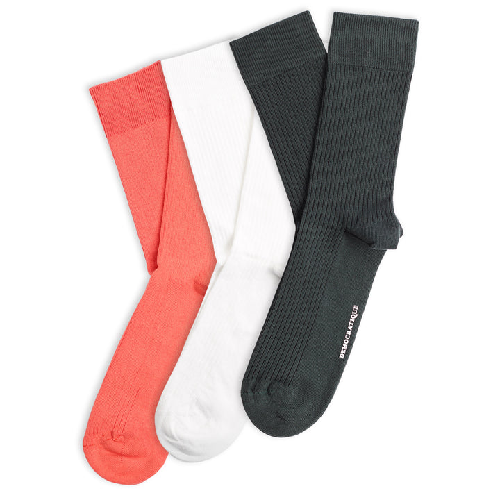 3-pack Originals Fine Rib Socks Forest Green / Watermelon / White