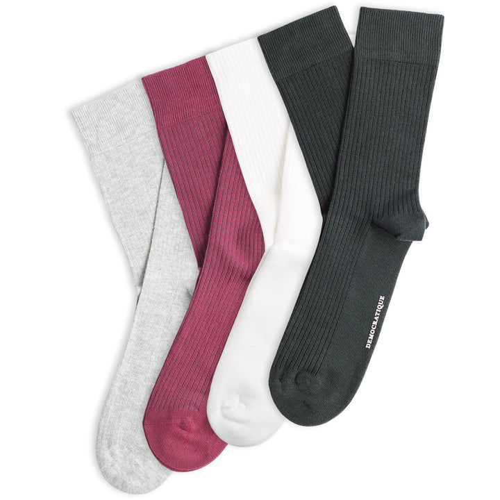 4-pack Originals Fine Rib Socks White / Grey / Green / Bordeaux