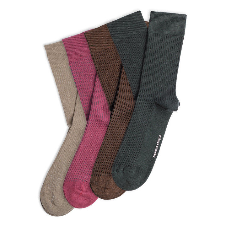 4-pack Originals Fine Rib Socks Brown/Khaki/Green/Bordeaux