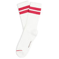 White Athletique Classique crew socks with two Red Moon stripes at the cuff, product photo