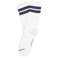 Clear white Athletique Classique Clean Stripes socks with blue stripes, product photo
