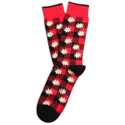 Mark McNairy x Democratique Buffalo Daisy socks in Spring Red, product photo on white