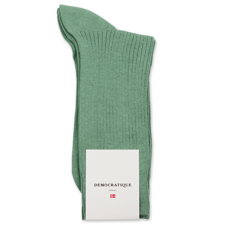 Democratique Socks Originals Fine Rib Organic Cotton Soft Green - Democratique Socks