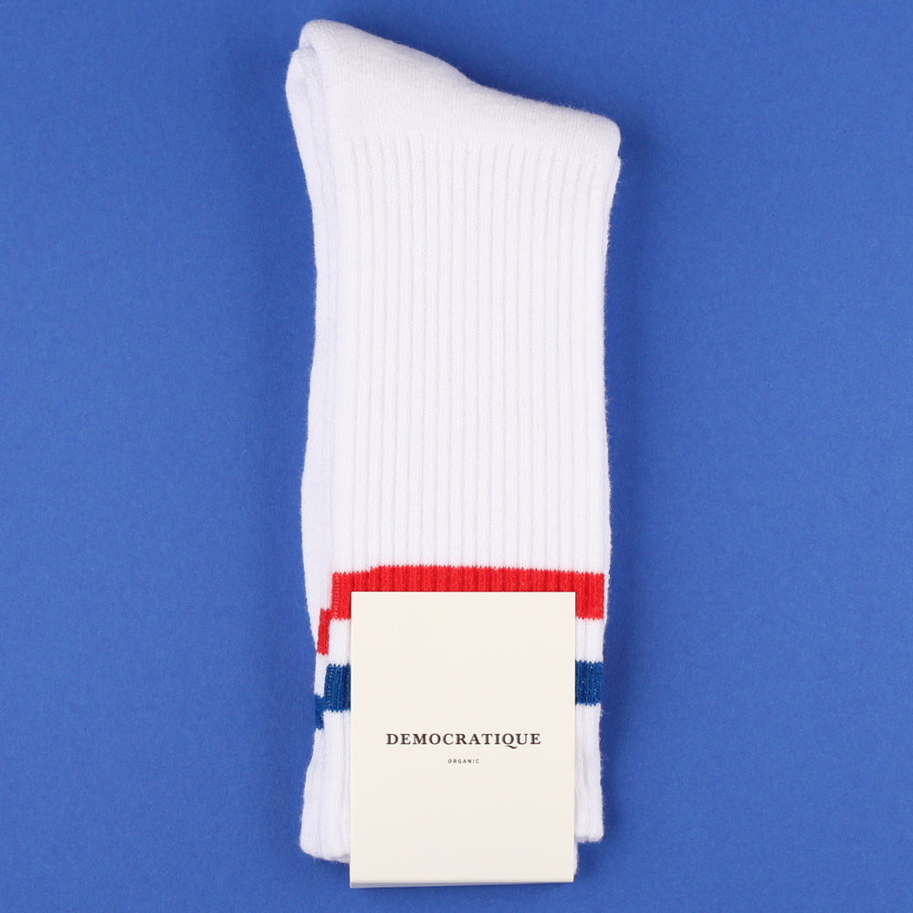 Clear White Tube Socks |Classique Football Stripes| Democratique socks